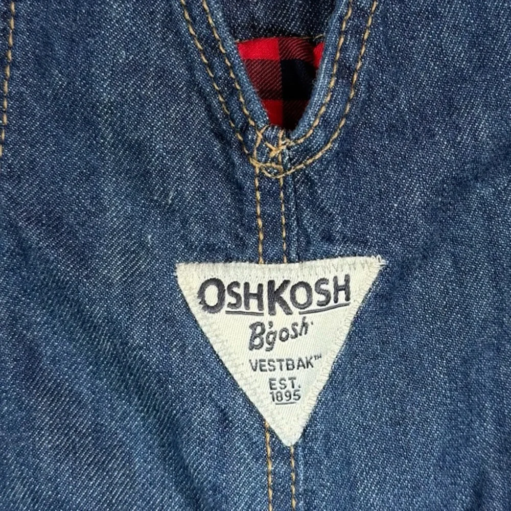 OSHKOSH B'GOSH Baby Girls' Dark Wash Heart Vestbak Red Plaid Lined Overalls‎ 6M